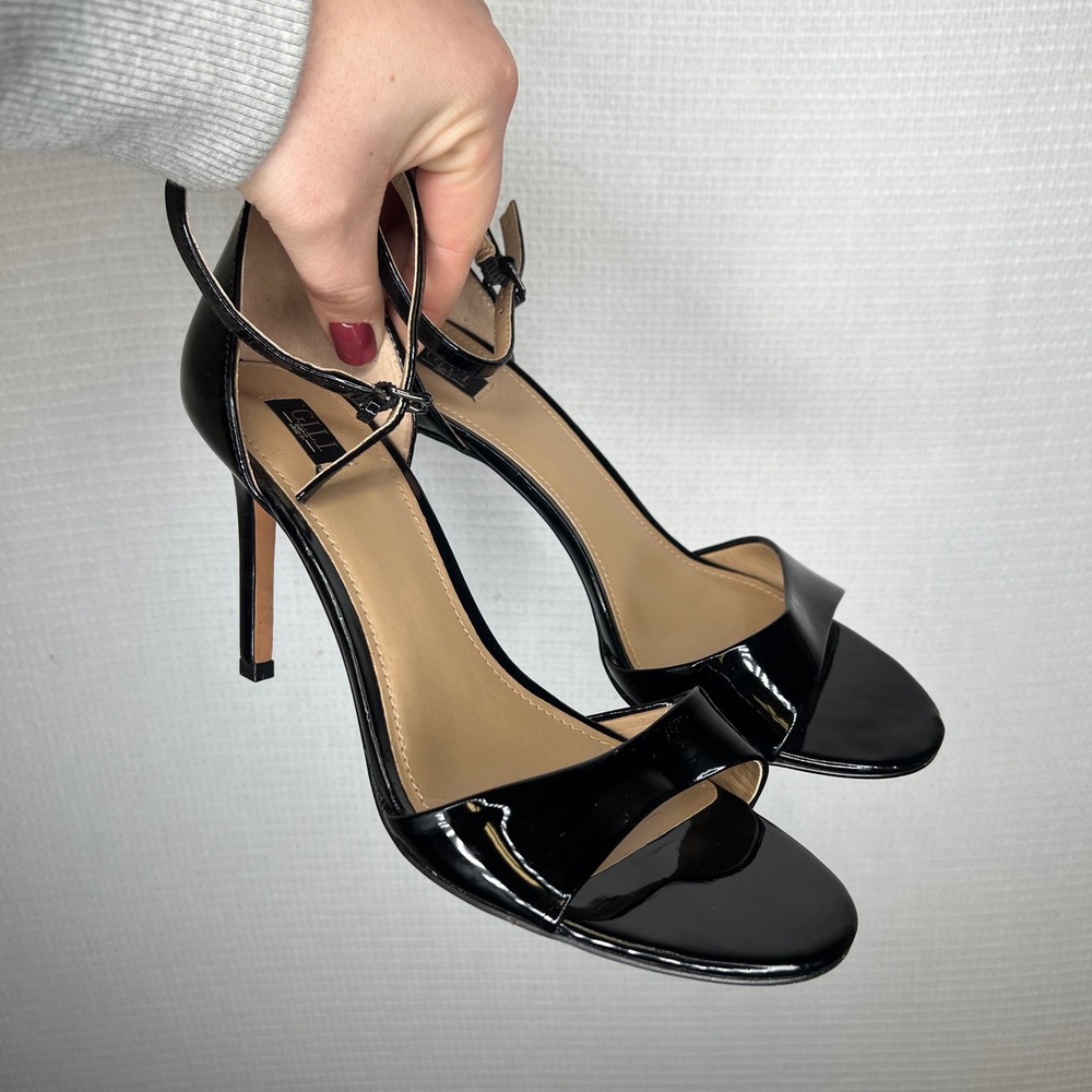 GILI Black Ankle Strap Stiletto High Heel Sandals‎ Women's Size 8.5